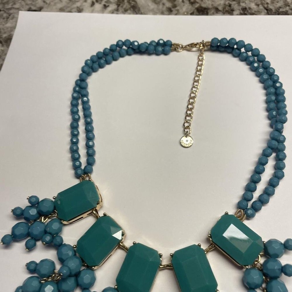 Signed T - Talbots Blue Beaded Statement Costume … - image 3